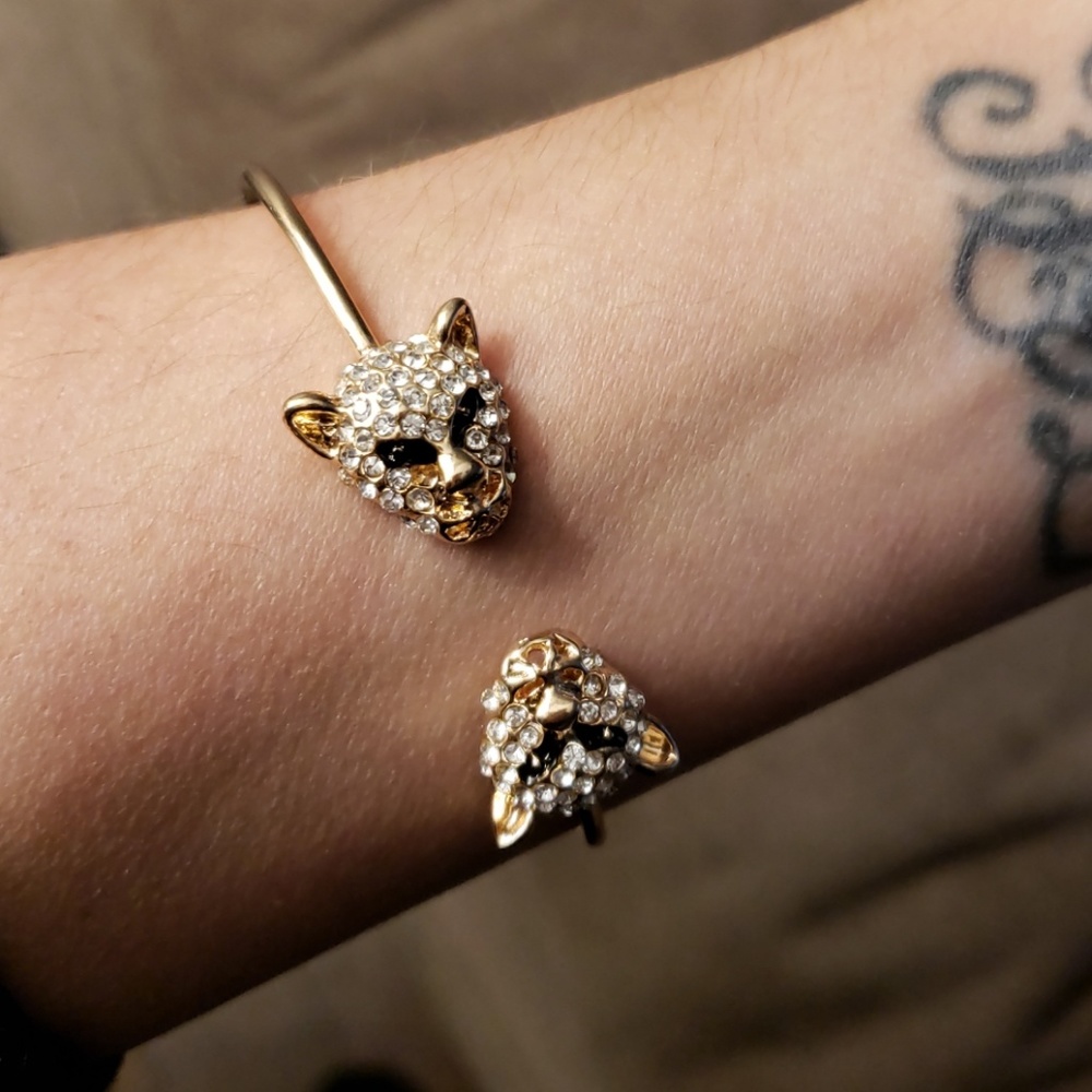 Tiger rhinestone rose gold bangle sparkly jewelry